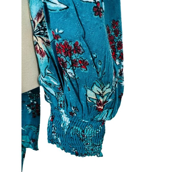 2/$30 NWT Large Band Of The Free - V Neckline Teal Red Floral Tie-Back Blouse - Picture 11 of 15